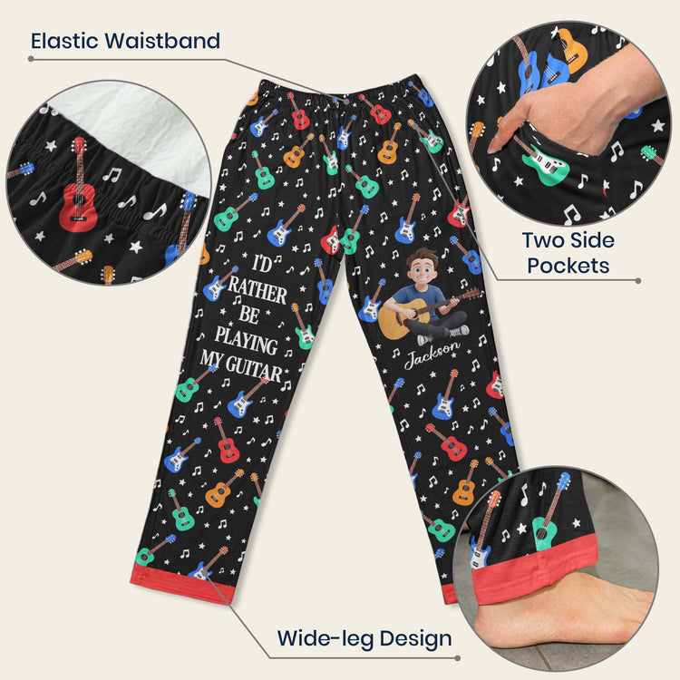 I'D Rather Be Playing My Guitar - Personalized Lounge Pants 4