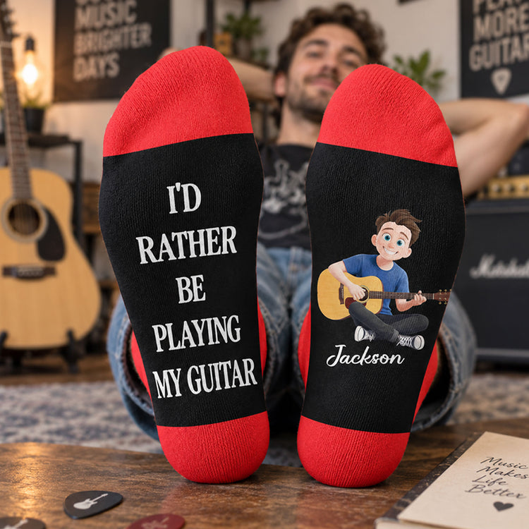 I'D Rather Be Playing My Guitar - Personalized Socks 2