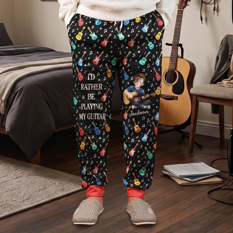 I'D Rather Be Playing My Guitar - Personalized Sweatpants 1