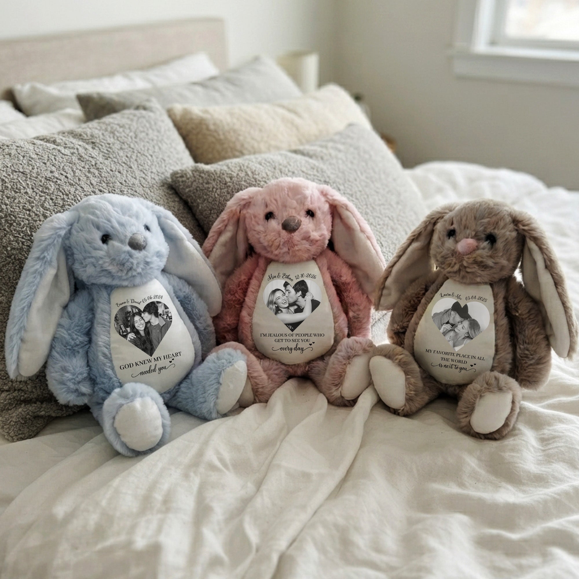 I’m Jealous Of People Who Get To See You Every Day - Long Distance Couples - Personalized Bunny Plush 1