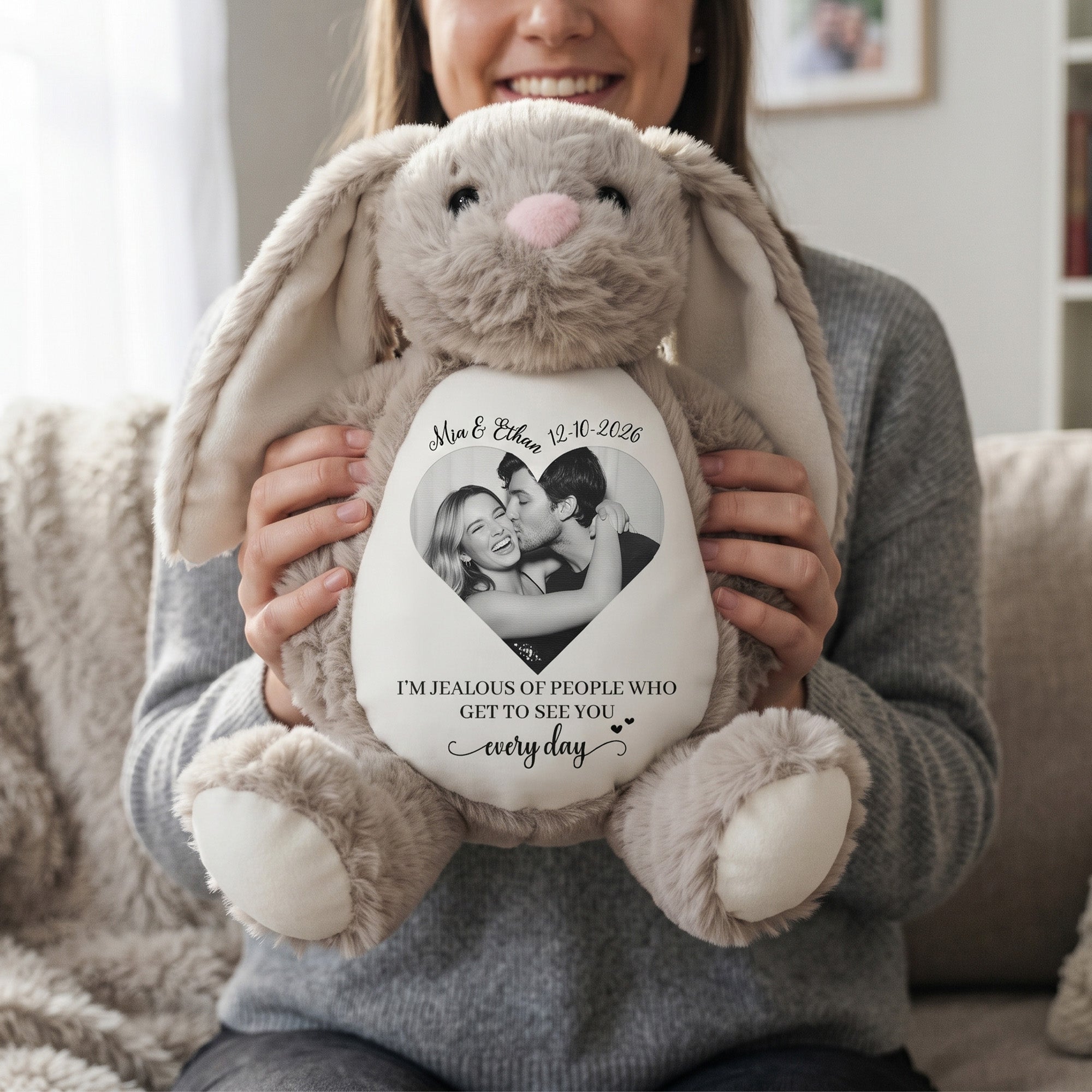 I’m Jealous Of People Who Get To See You Every Day - Long Distance Couples - Personalized Bunny Plush 2