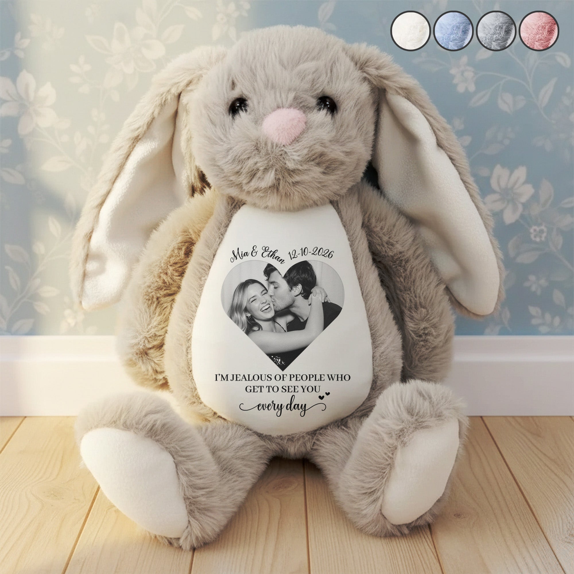 I’m Jealous Of People Who Get To See You Every Day - Long Distance Couples - Personalized Bunny Plush 3