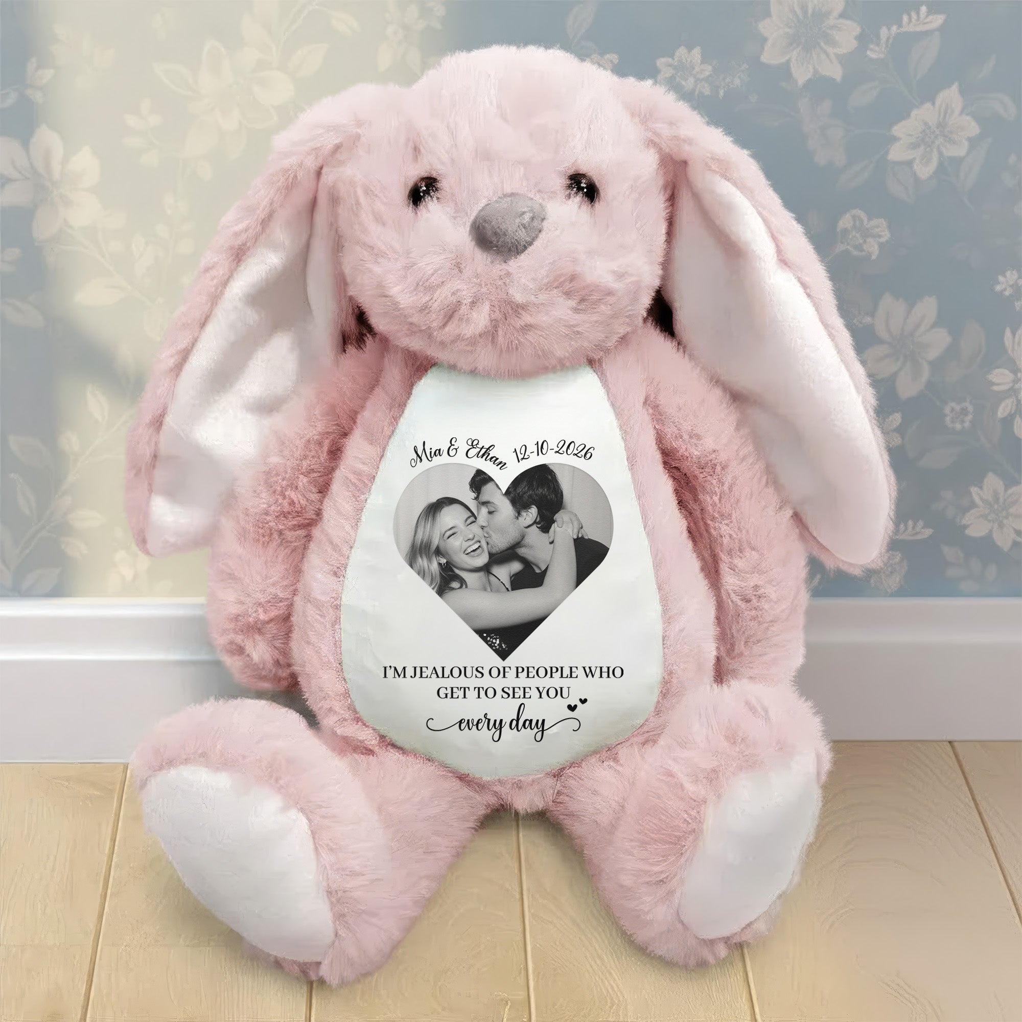 I’m Jealous Of People Who Get To See You Every Day - Long Distance Couples - Personalized Bunny Plush 4