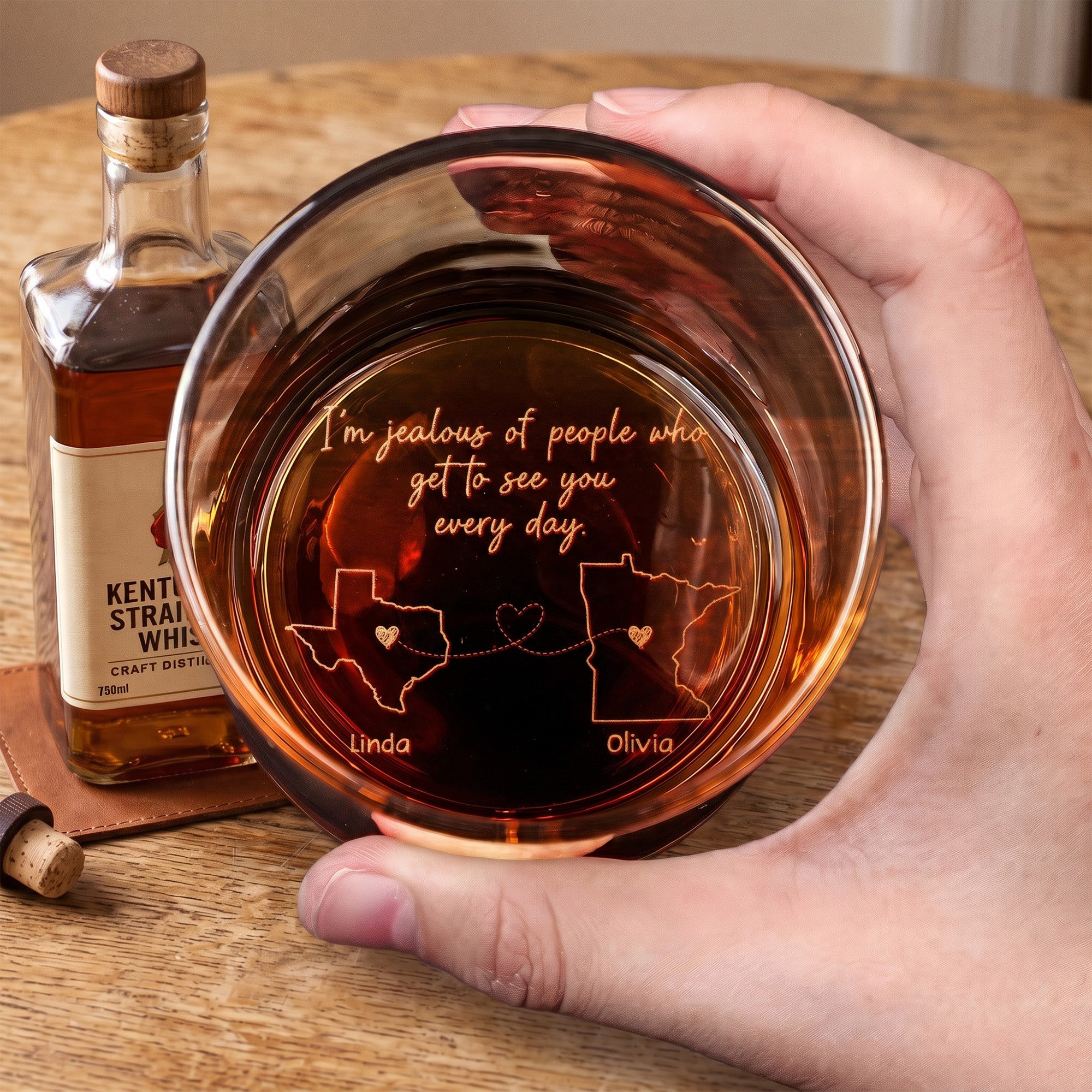 I’m Jealous Of People Who Get To See You Every Day - Long Distance Gift - Personalized Whiskey Glass 1