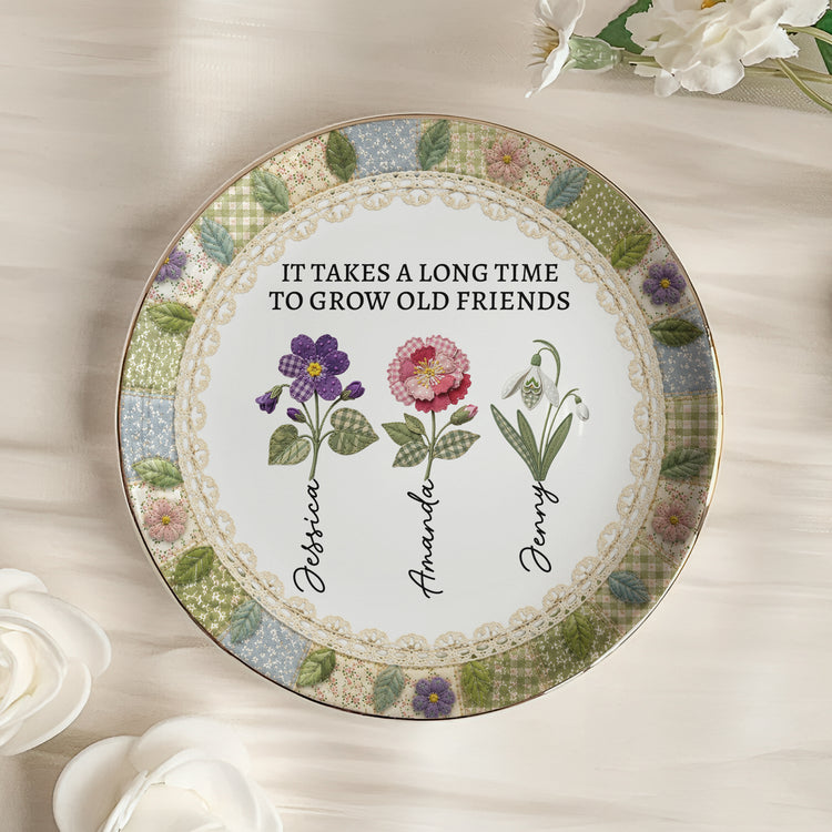 It Takes A Long Time Patchwork Birth Flower Print - Personalized Jewelry Dish 2