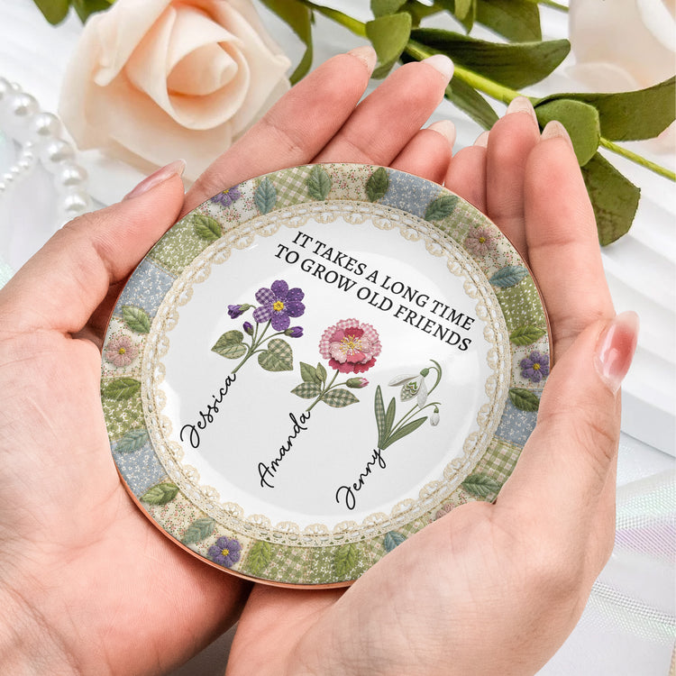 It Takes A Long Time Patchwork Birth Flower Print - Personalized Jewelry Dish 3
