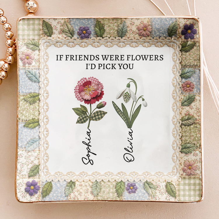 It Takes A Long Time Patchwork Birth Flower Print - Personalized Jewelry Dish 4