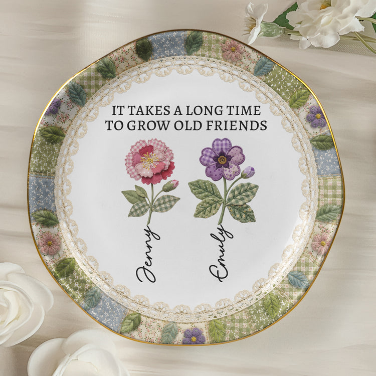 It Takes A Long Time Patchwork Birth Flower Print - Personalized Jewelry Dish 5
