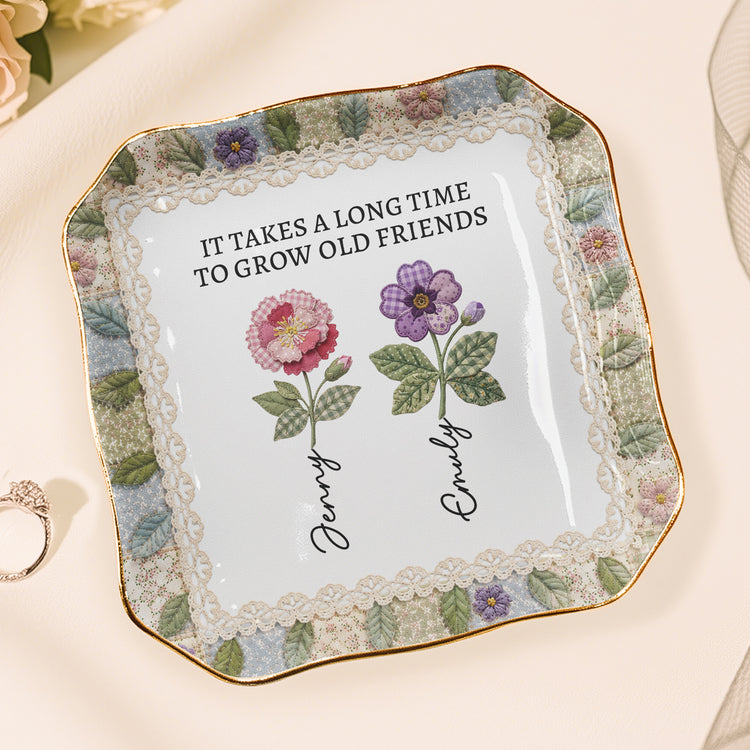 It Takes A Long Time Patchwork Birth Flower Print - Personalized Jewelry Dish 6