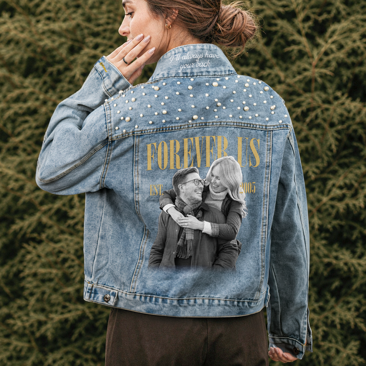 I've Got Your Back Always Forever Us Custom Photo Gifts For Wife Girlfriend - Personalized Denim Jacket 1