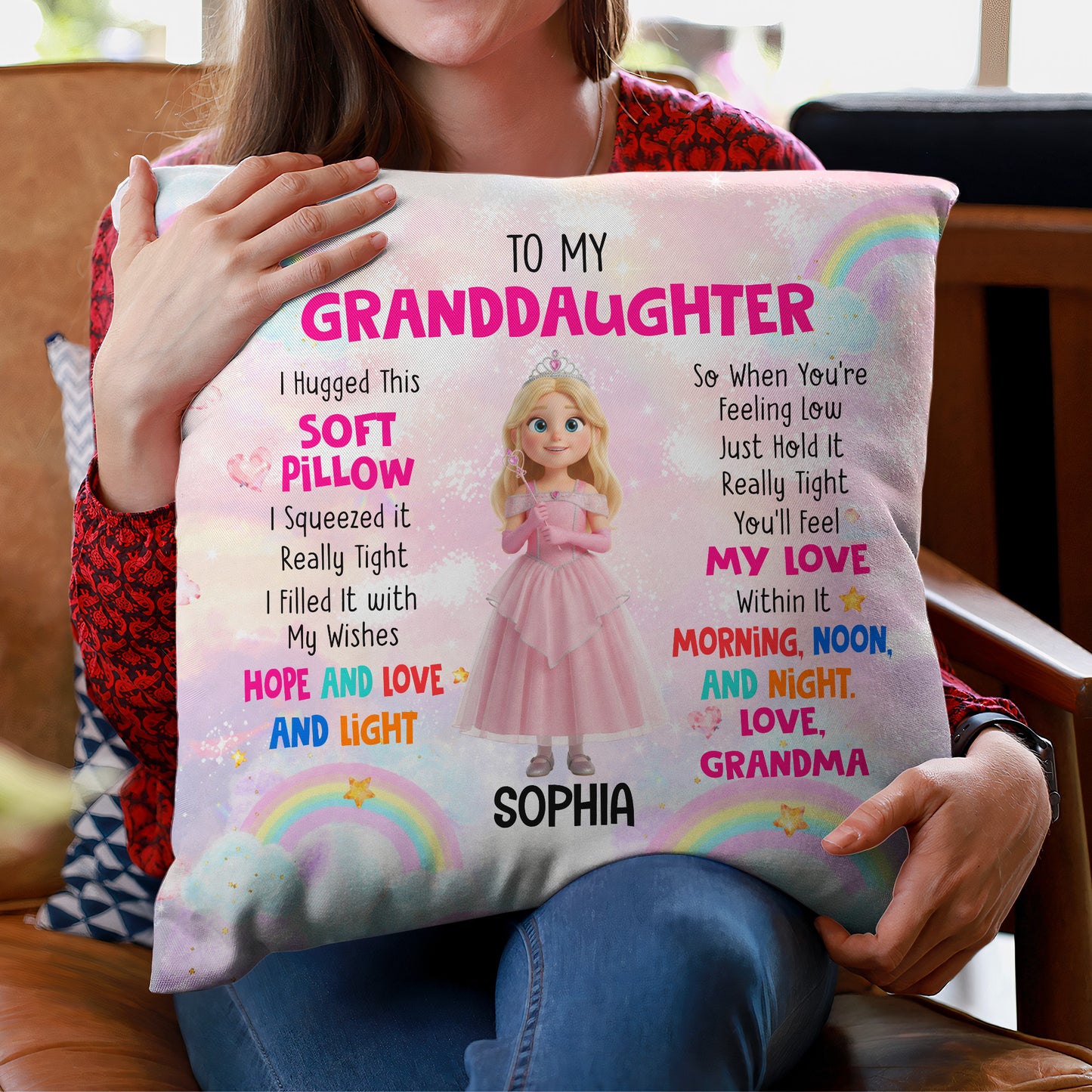Kid Cartoon Character Hug This Gift - Personalized Pillow 2