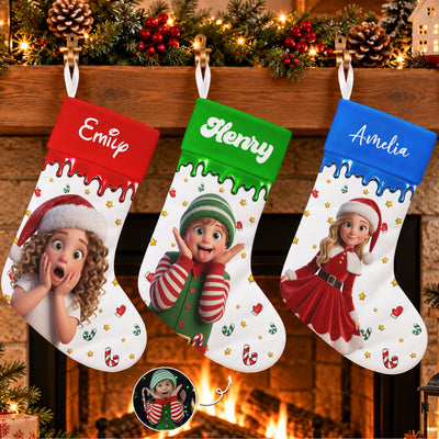 Kid Cartoon Version Christmas - Personalized Stocking