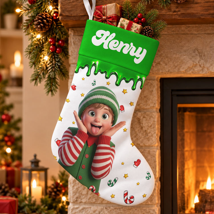 Kid Cartoon Version Christmas - Personalized Stocking 5