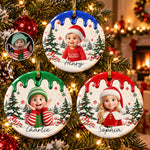 Kid Custom Photo Cartoon Portrait Christmas Heart - Personalized Ornament 1