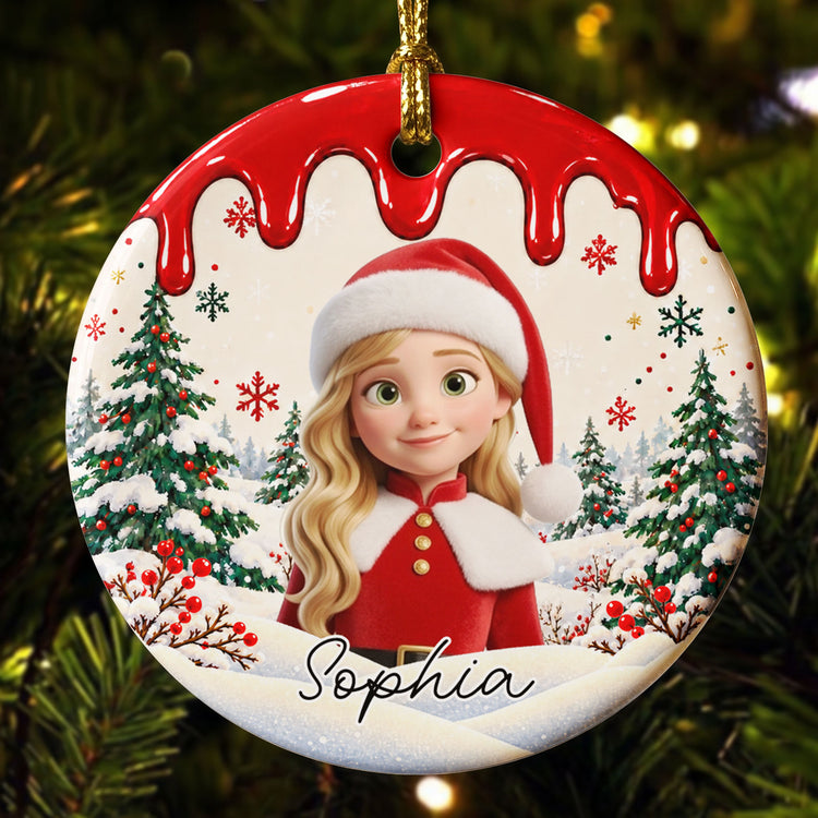 Kid Custom Photo Cartoon Portrait Christmas Heart - Personalized Ornament 2