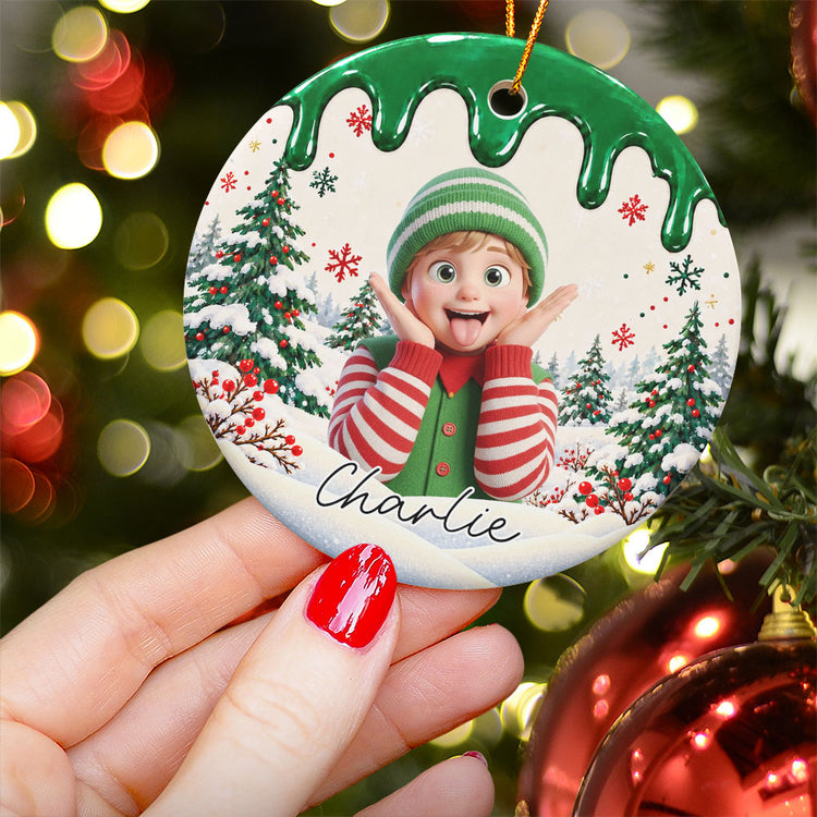 Kid Custom Photo Cartoon Portrait Christmas Heart - Personalized Ornament 3