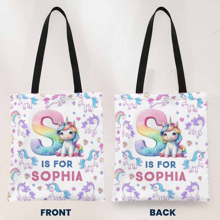 Kid Initial Unicorn, Construction, Monster Truck, Dinosaur Theme - Personalized Tote Bag 3