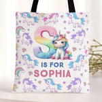Kid Initial Unicorn, Construction, Monster Truck, Dinosaur Theme - Personalized Tote Bag 5