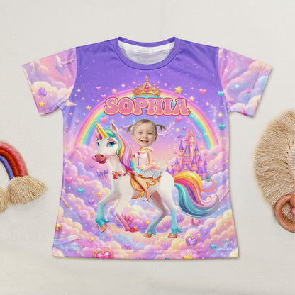 Kid Princess Riding Unicorn Custom Photo - Personalized Kids Clothing Set 3