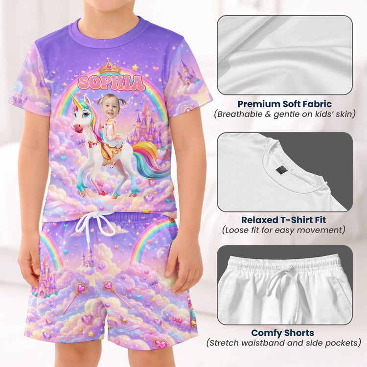 Kid Princess Riding Unicorn Custom Photo - Personalized Kids Clothing Set 5