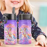 Kid Princess Riding Unicorn Custom Photo - Personalized Water Bottle 1