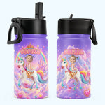 Kid Princess Riding Unicorn Custom Photo - Personalized Water Bottle 2