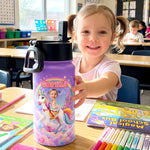 Kid Princess Riding Unicorn Custom Photo - Personalized Water Bottle 3