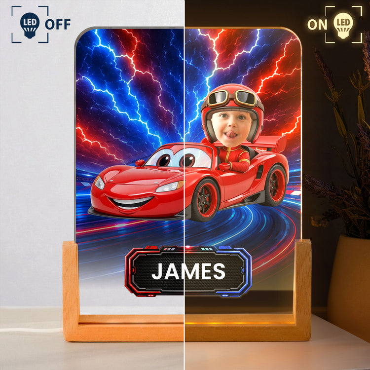 Kid Racing Custom Photo - Personalized Night Light 3