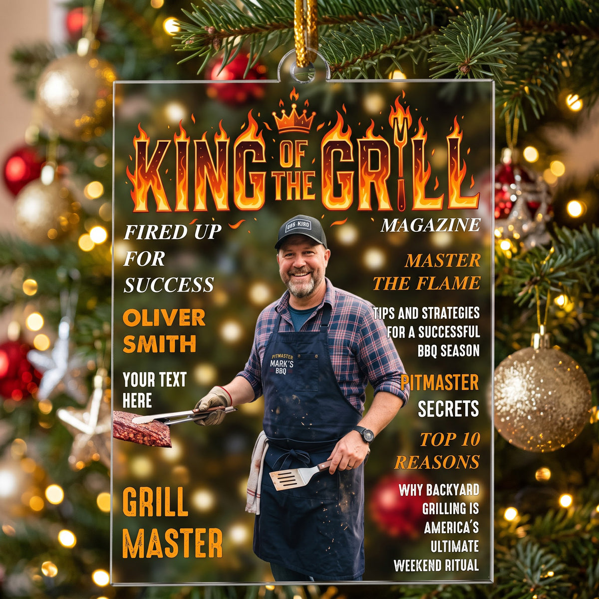 King Of The Grill Magazine Gift For Grill Master - Personalized Ornament 1