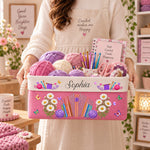 Knitting, Crochet Custom Name & Birth Flower Gift For Knitter, Crocheter - Personalized Storage Basket 1