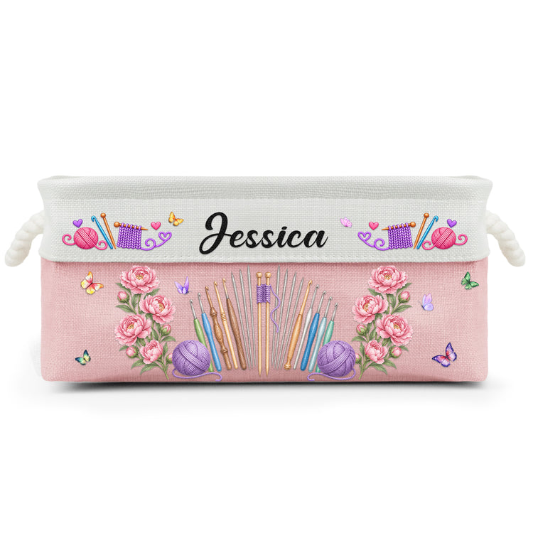 Knitting, Crochet Custom Name & Birth Flower Gift For Knitter, Crocheter - Personalized Storage Basket 4