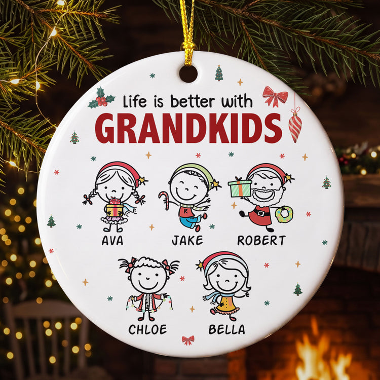 Life Is Better With Grandkids Doodle Christmas - Personalized Ornament 1