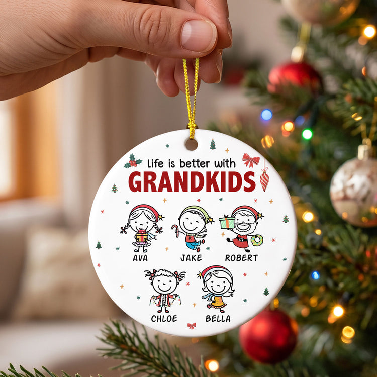 Life Is Better With Grandkids Doodle Christmas - Personalized Ornament 2