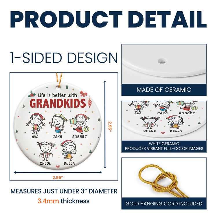 Life Is Better With Grandkids Doodle Christmas - Personalized Ornament 5
