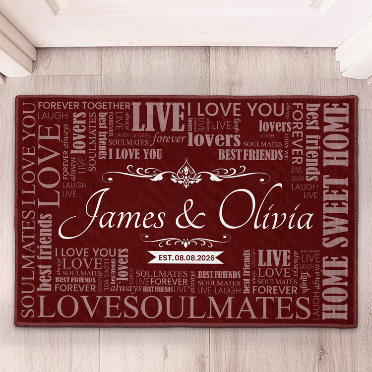 Live Love Home Sweet Home Custom Name Couple New Home Christmas Gift - Personalized Doormat 1