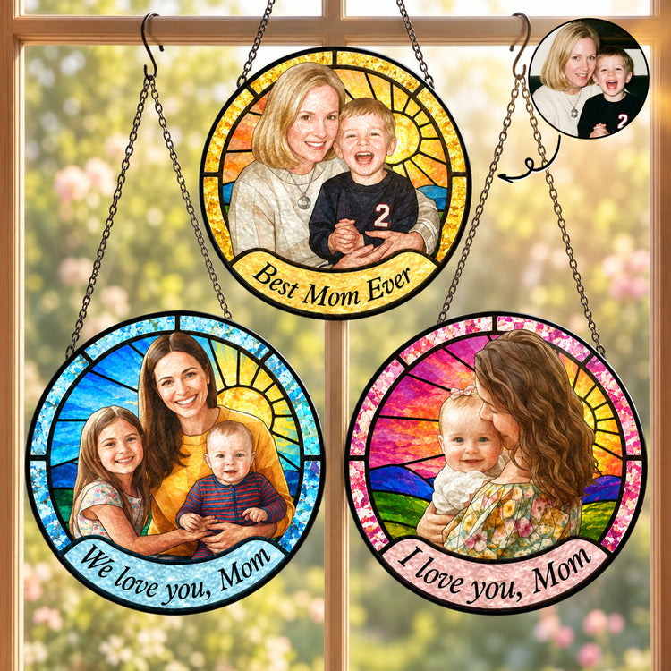 Love You Mom, Grandma Gifts For Her Mother's Day Christmas Gifts - Personalized Window Hanging Suncatcher 1