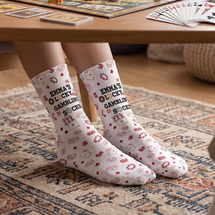 Lucky Gambling Socks, Lucky Pocker Socks - Custom Name & Style - Personalized Socks 6
