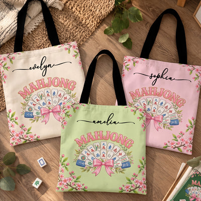 Mahjong Game Night Coquette Bow Gift For Mahjong Lover - Personalized Tote Bag