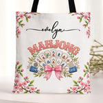 Mahjong Game Night Coquette Bow Gift For Mahjong Lover - Personalized Tote Bag 2