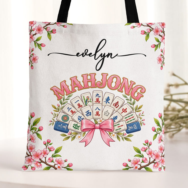 Mahjong Game Night Coquette Bow Gift For Mahjong Lover - Personalized Tote Bag 2