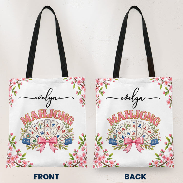 Mahjong Game Night Coquette Bow Gift For Mahjong Lover - Personalized Tote Bag 3