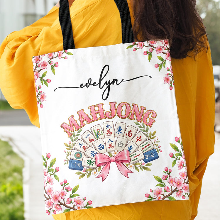Mahjong Game Night Coquette Bow Gift For Mahjong Lover - Personalized Tote Bag 5