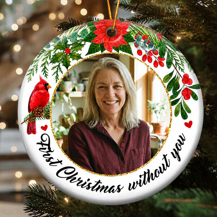 Memorial First Christmas Without Custom Photo - Personalized Ornament 1