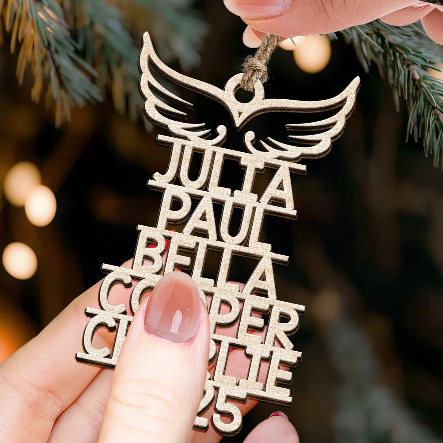 Memorial Ornament With Name 2025 Christmas Tree Angel - Personalized Wooden Ornament