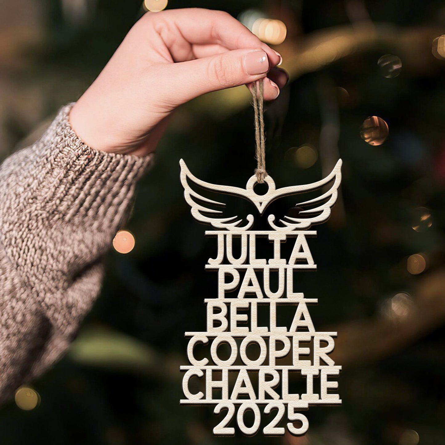 Memorial Ornament With Name 2025 Christmas Tree Angel - Personalized Wooden Ornament