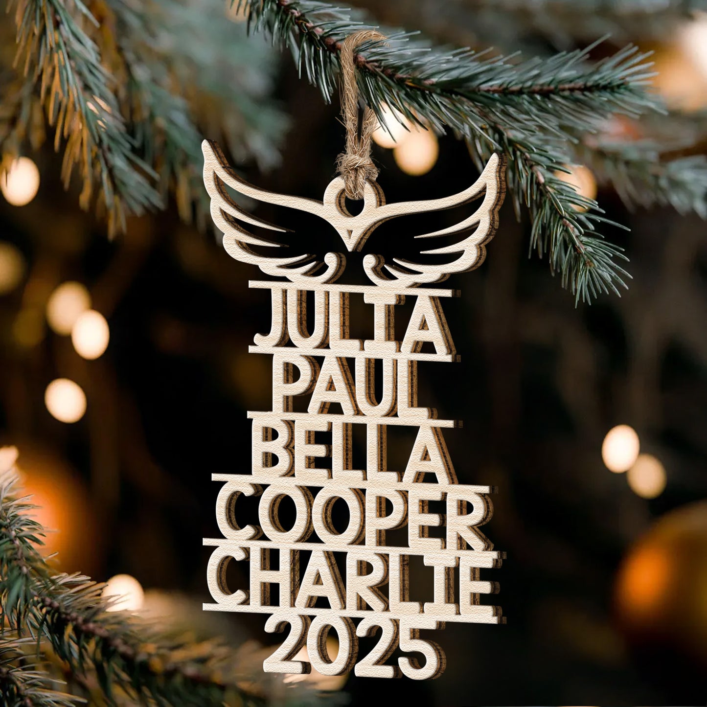 Memorial Ornament With Name 2025 Christmas Tree Angel - Personalized Wooden Ornament
