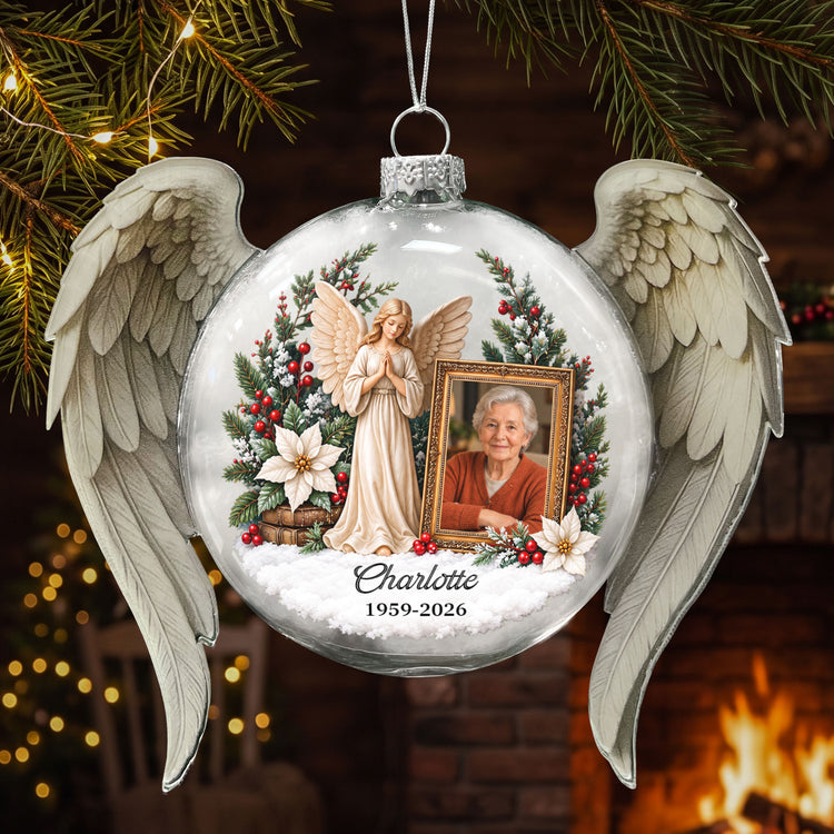 Memory Keepsake Sympathy Gift For Loss Of Family, Mom, Dad 3D Ball With Wings - Personalized Ornament 1