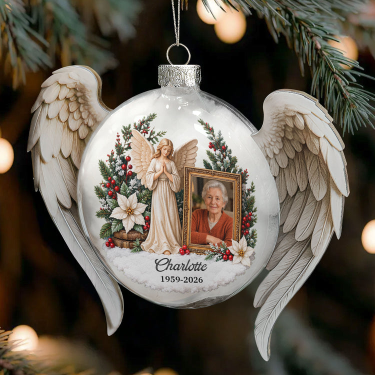 Memory Keepsake Sympathy Gift For Loss Of Family, Mom, Dad 3D Ball With Wings - Personalized Ornament 2