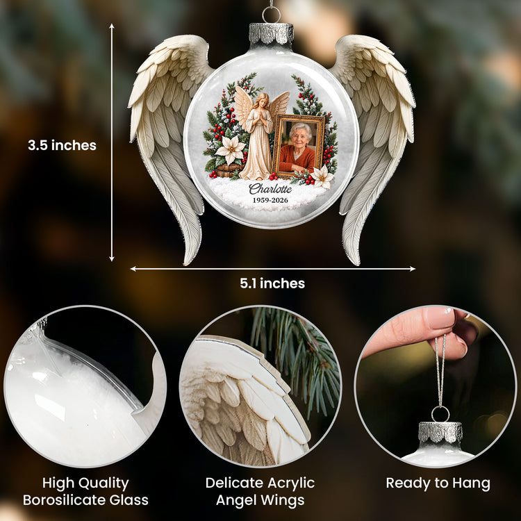 Memory Keepsake Sympathy Gift For Loss Of Family, Mom, Dad 3D Ball With Wings - Personalized Ornament 4