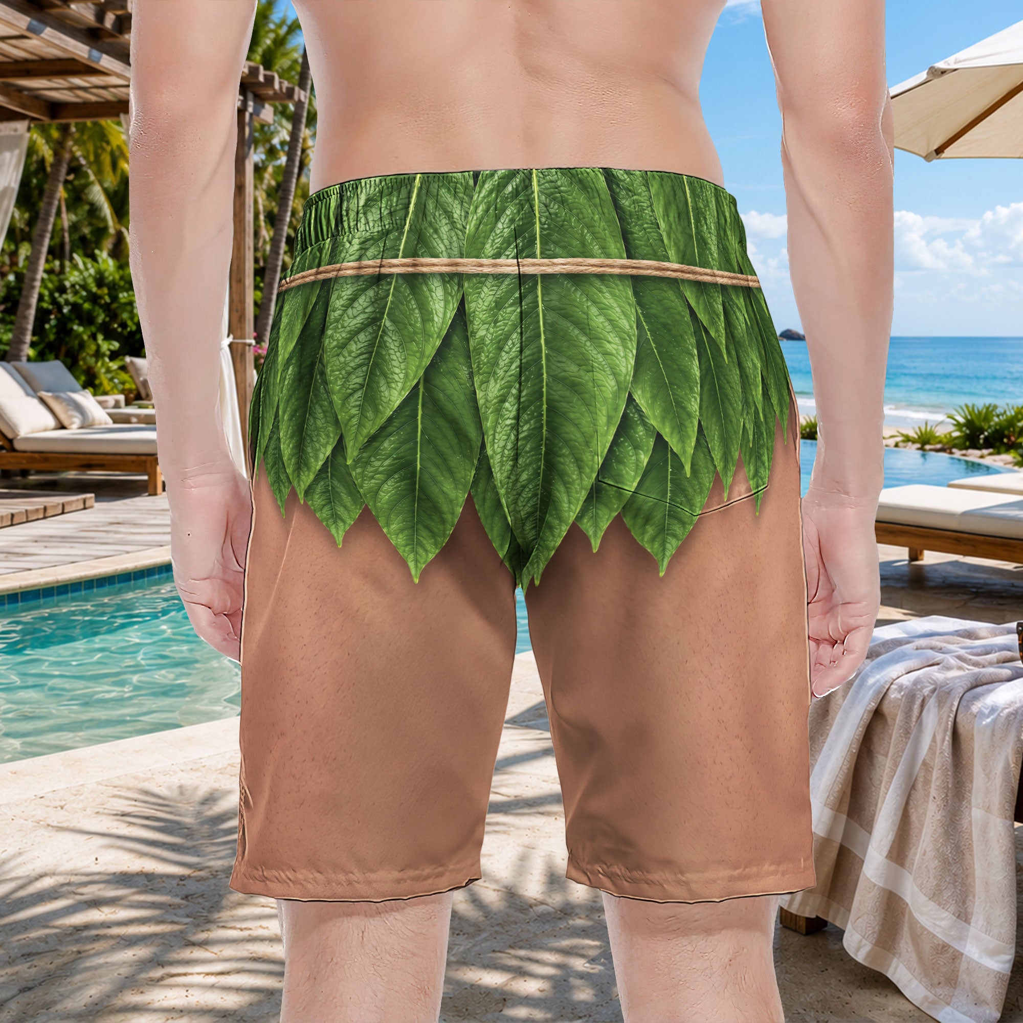 Men’s Funny 3D Aloha Hawaiian, Summer Bachelor Party Costume, Adult Humor Halloween Cosplay - Personalized Shorts 3